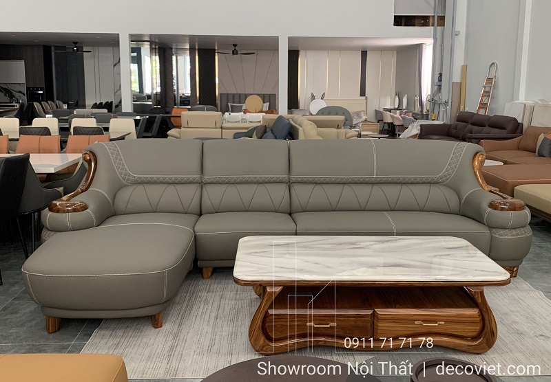 Bộ sofa da nhập khẩu phối tay gỗ sang trọng tại DecoViet