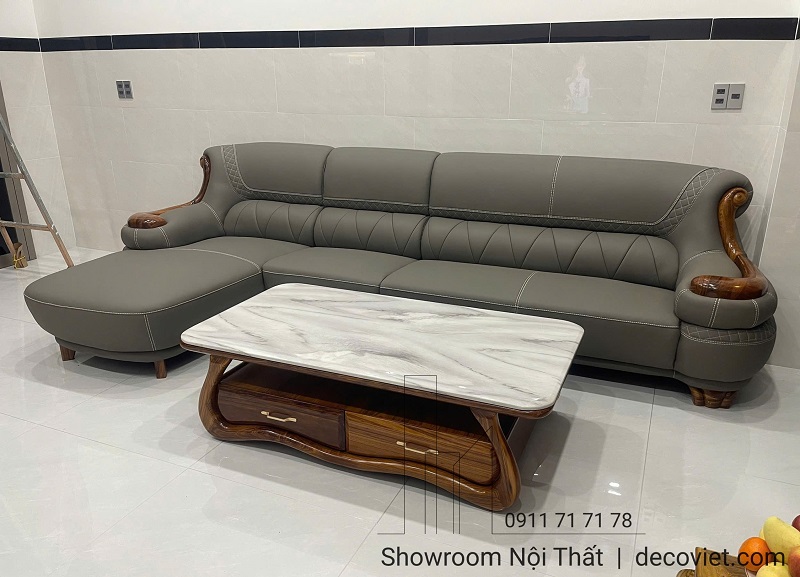 sofa gỗ mun nhập khẩu 1048T bọc da thật mang phong cách châu Âu