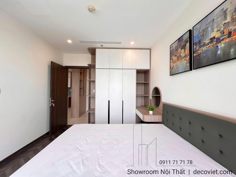 giường ngủ gỗ hiện đại và tủ áo kịch trần thi công nội thất trọn gói