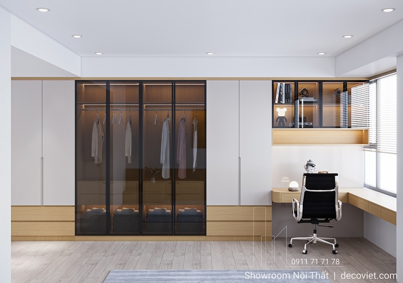 Tủ quần áo cánh kính sang trọng phòng master Saigon South