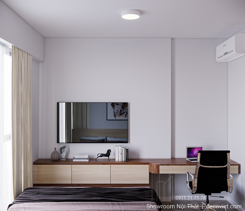 Bàn học liền kệ tivi giúp tối ưu công năng phòng ngủ