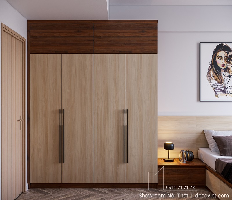 Tủ quần áo gỗ thiết kế âm tường phòng ngủ master