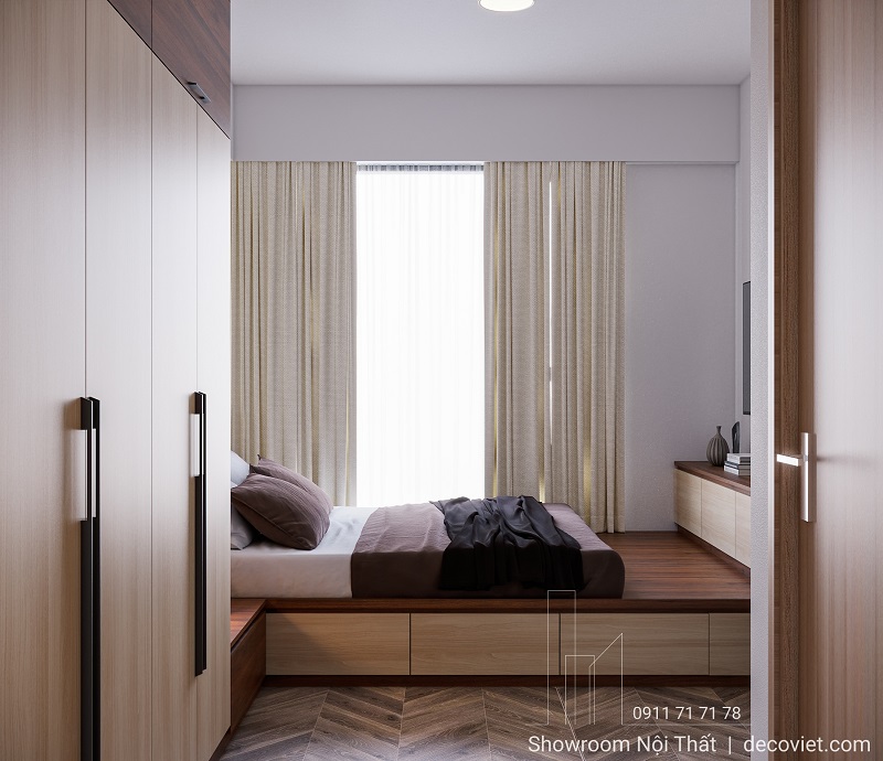 Thiết kế giường bục gọn gàng, tối ưu diện tích phòng ngủ