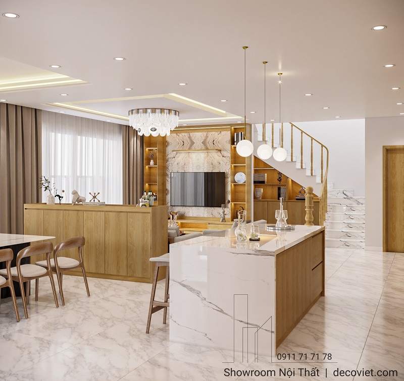 Thiết kế khách + bếp Tecco Linh Đông tối ưu công năng sử dụng