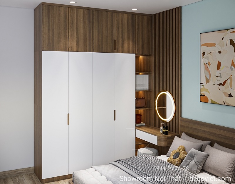 Phòng ngủ phụ với thiết kế đơn giản, tông gỗ ấm áp và ánh sáng tự nhiên.