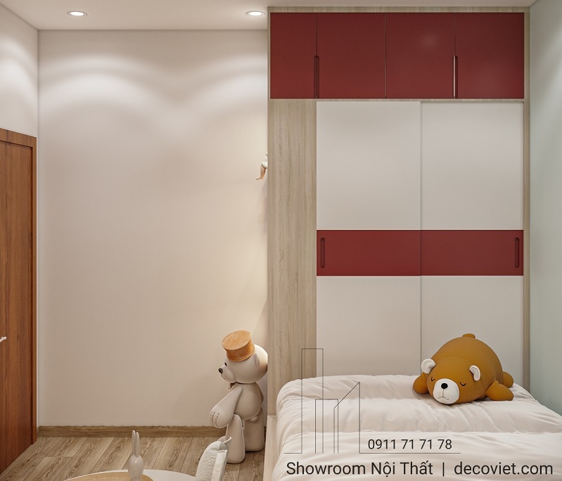 Tủ quần áo âm tường thiết kế thông minh cho phòng ngủ trẻ em.