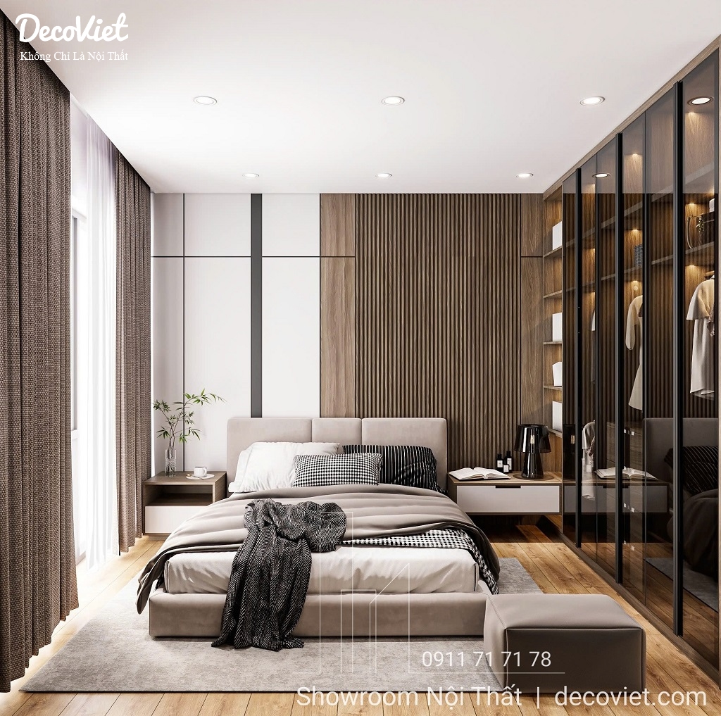 thiết kế nội thất phòng ngủ chung cư 1 PN hiện đại