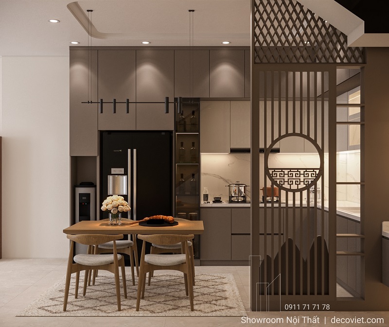 Không gian bàn ăn 4 chỗ liền bếp nhà phố: gọn gàng, ấm cúng và đúng tỷ lệ