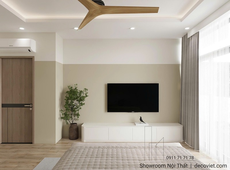 Khu vực kệ tivi trong phòng ngủ nhà phố