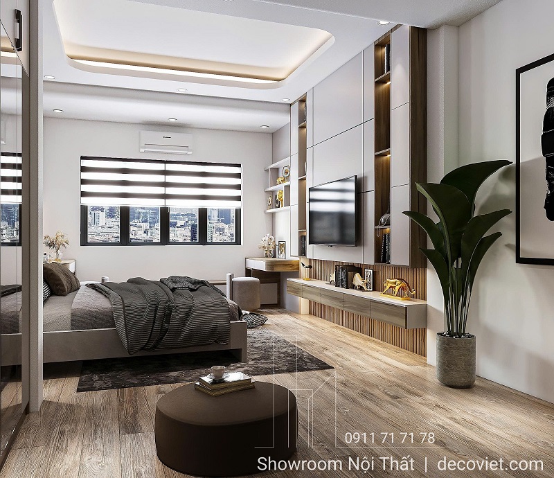 Tổng thể không gian phòng ngủ master hiện đại và tiện nghi năm 2025