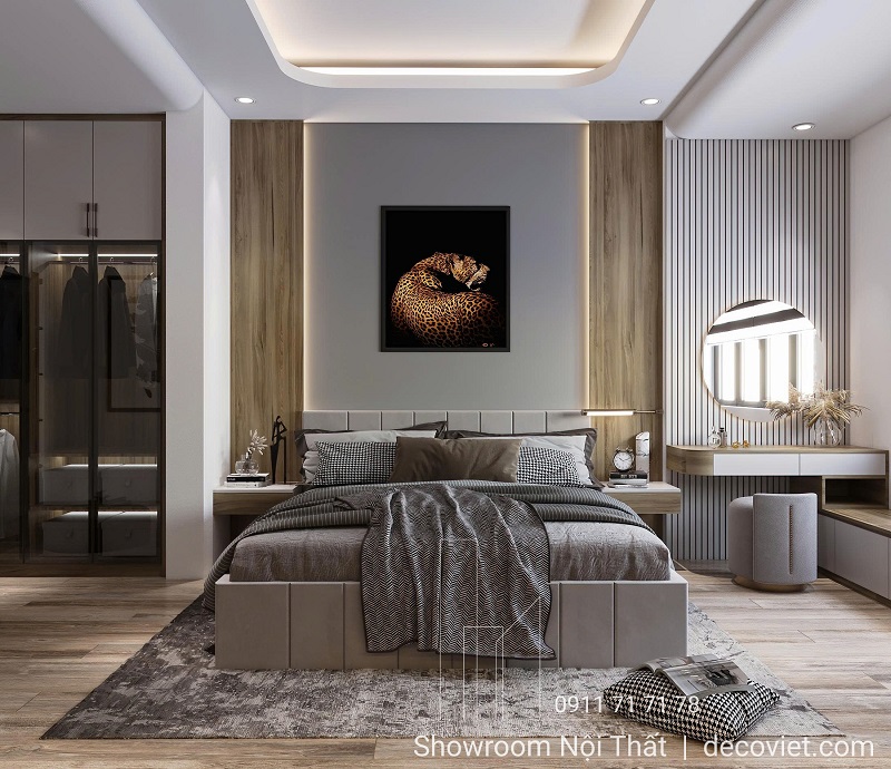 Phòng ngủ master phong cách hiện đại, thi công bởi DecoViet