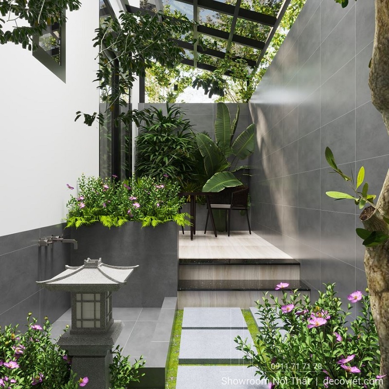 thiết kế sân vườn tầng trệt nhà phố bình dương