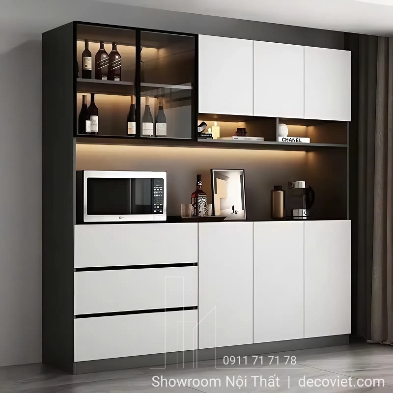 mẫu tủ rượu kết hợp kính sang trọng cho phòng khách