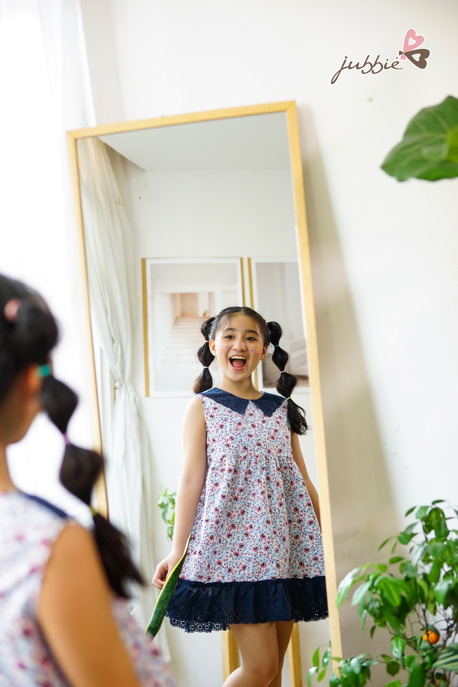 Đầm kids phối lá cổ ren - 84001