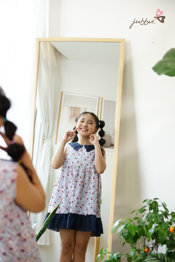 Đầm kids phối lá cổ ren - 84001
