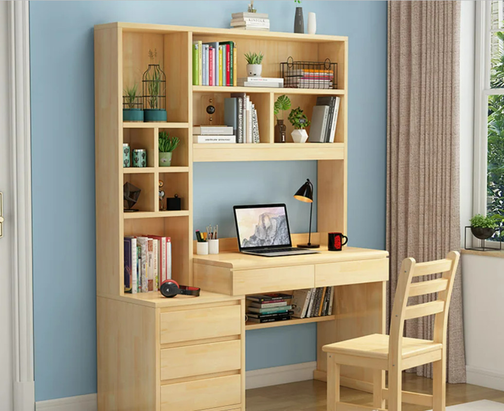 Bàn học bằng gỗ liền giá sách hiện đại BH-002 Nội thất Zatec