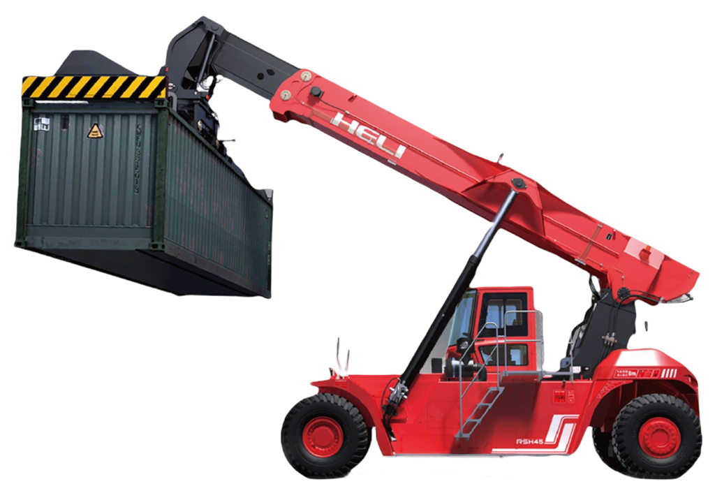 xe nâng heli gắp container 45 tấn