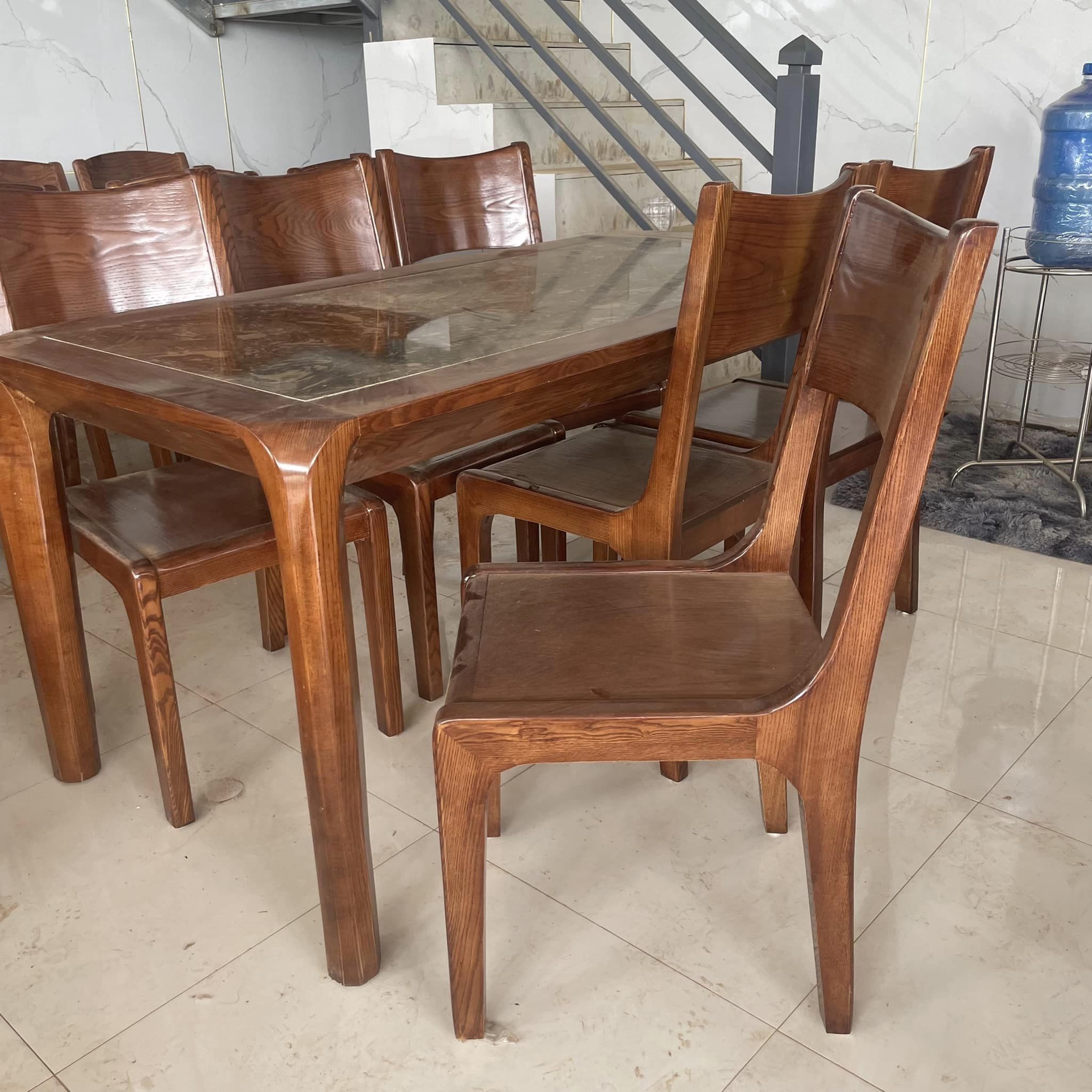 Bộ bàn ăn gỗ sồi nâu đậm