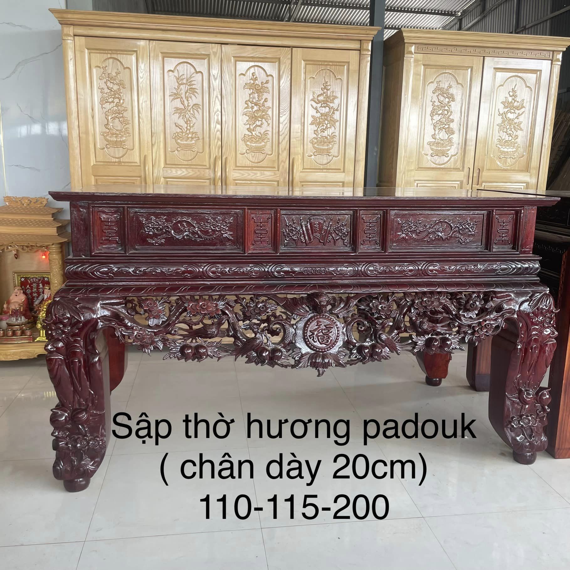 Sập thờ hương Padouk chân dày 20cm