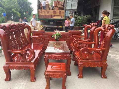 Bộ Bàn Ghế minh quốc đào Gỗ Xà Cừ Tay 12