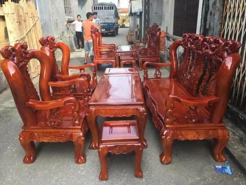 Bộ Bàn Ghế minh quốc đào Gỗ Xà Cừ Tay 12