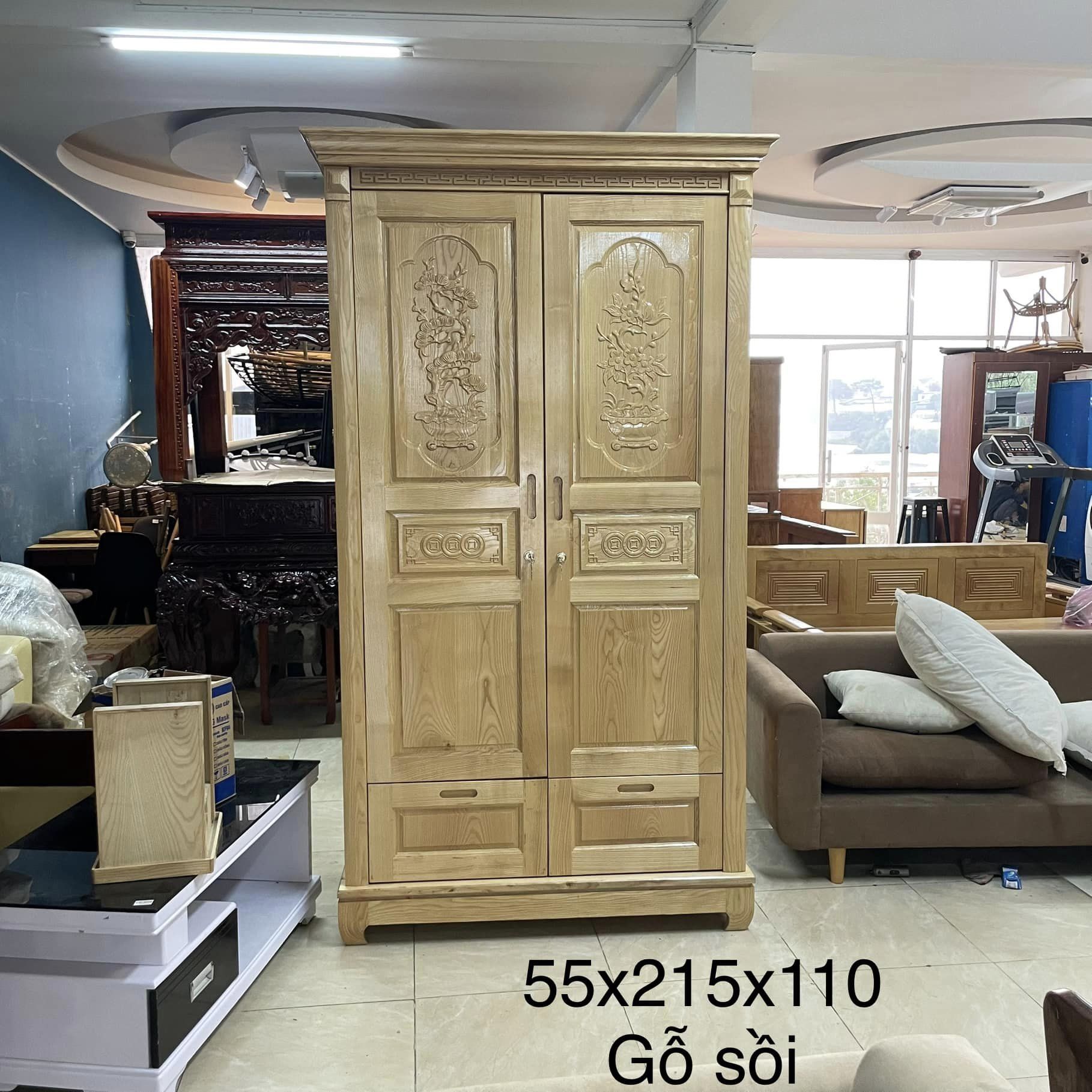 Tủ quần áo gỗ sồi 2 cánh