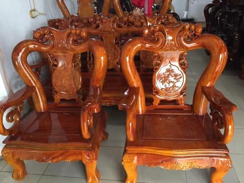 Bộ Bàn Ghế minh quốc đào Gỗ Xà Cừ Tay 12
