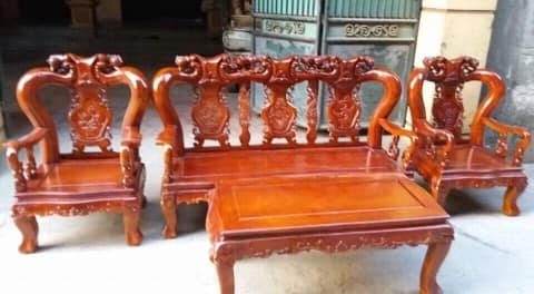Bộ Bàn Ghế minh quốc đào Gỗ Xà Cừ Tay 12