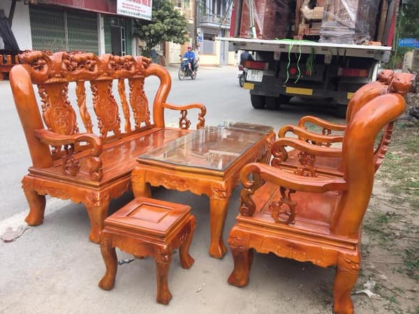 Bộ Bàn Ghế minh quốc đào Gỗ Xà Cừ Tay 12
