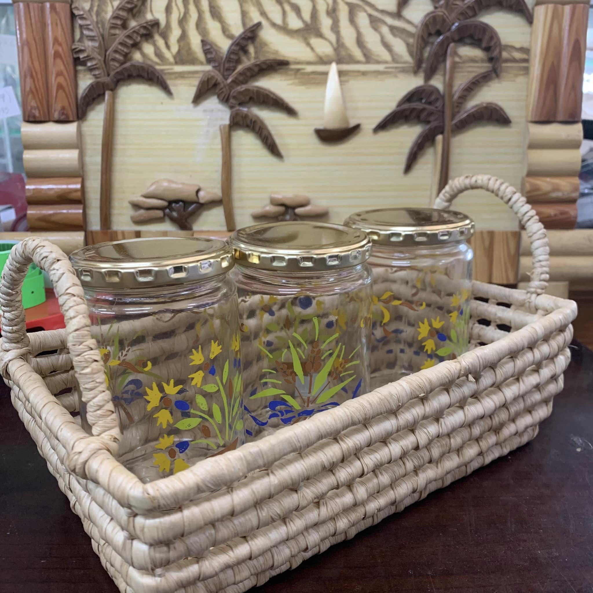SET 3 HŨ THUỶ TINH KÈM GIỎ ĐỰNG