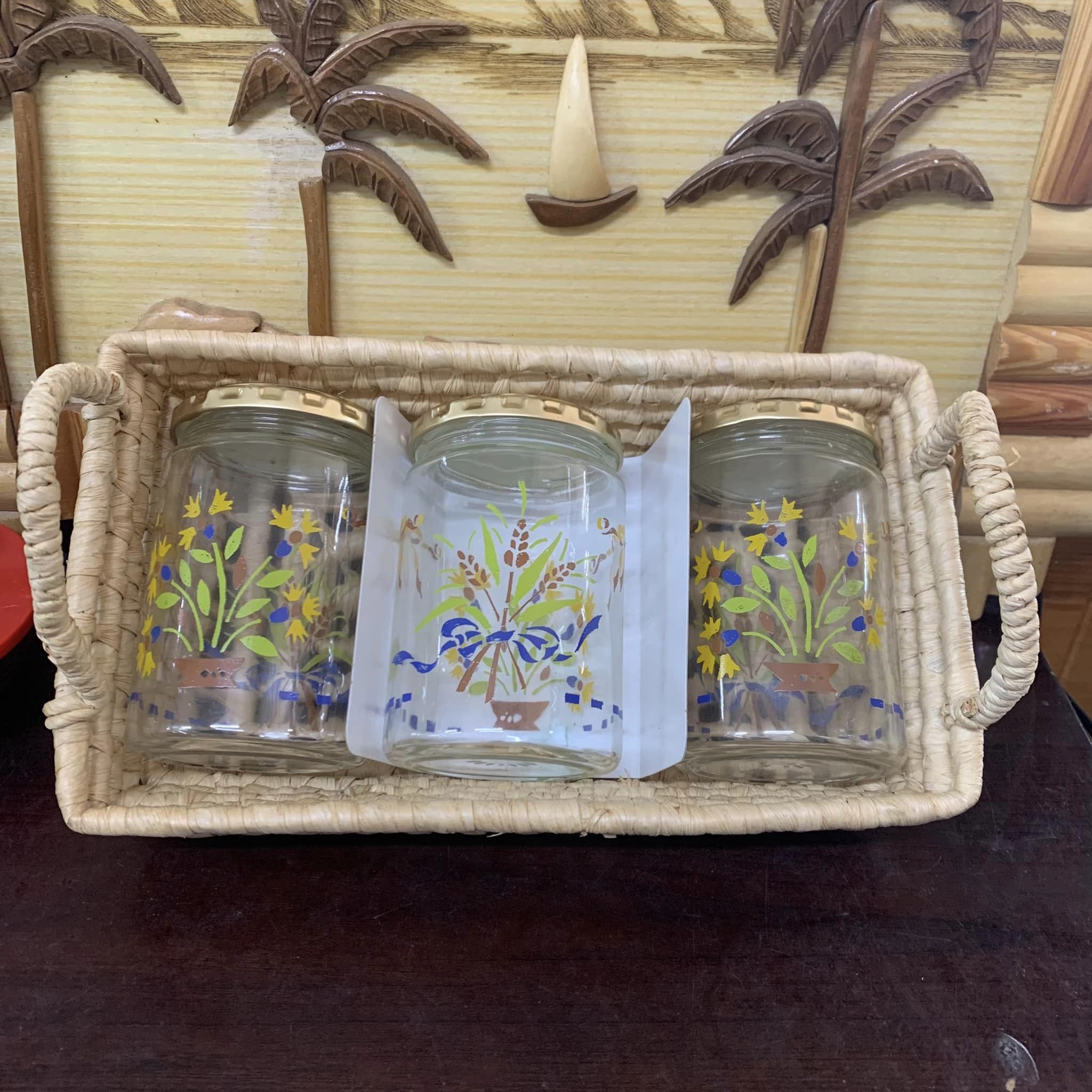 SET 3 HŨ THUỶ TINH KÈM GIỎ ĐỰNG