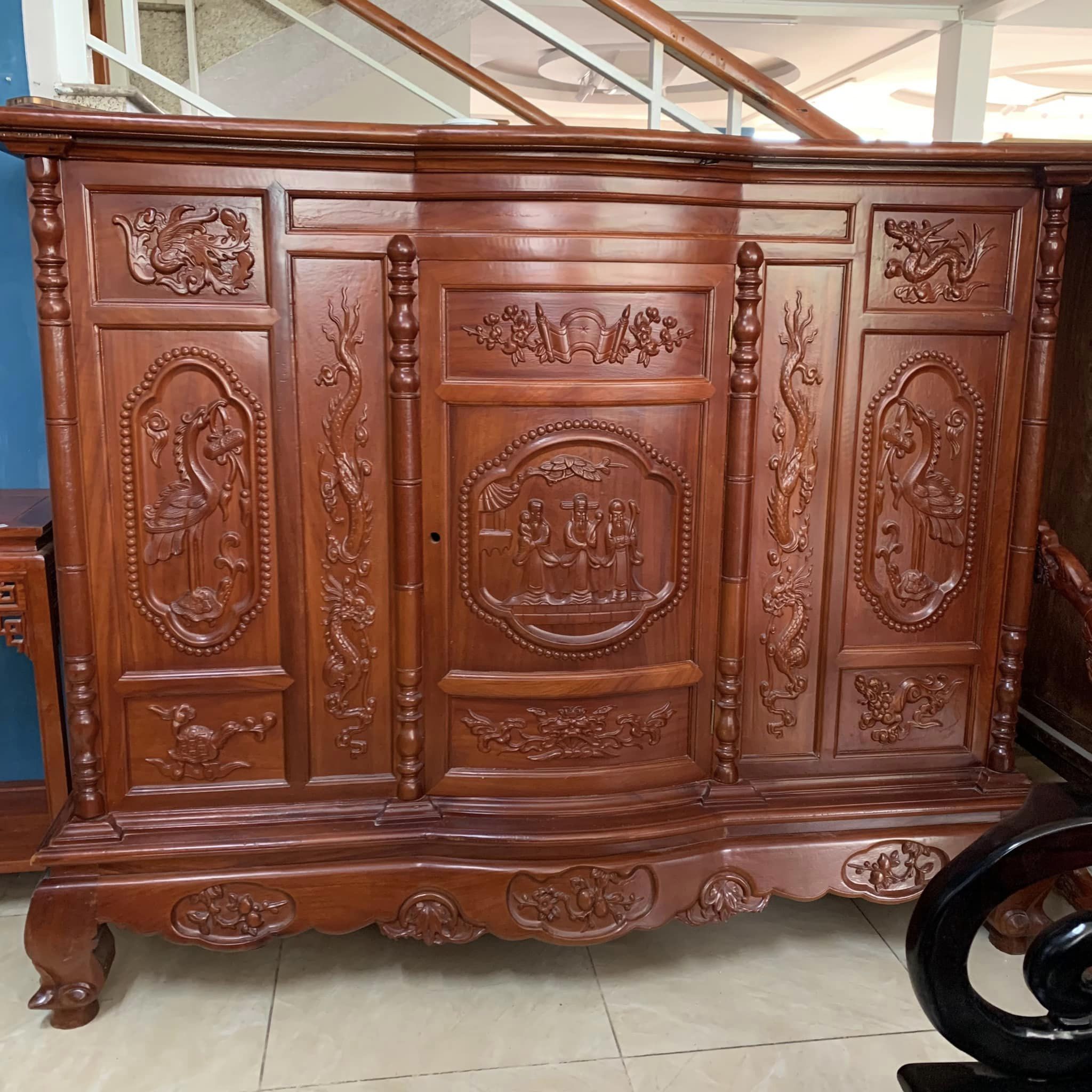 Tủ thờ gỗ gõ đỏ Phúc Lộc Thọ