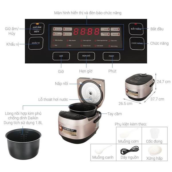 Nồi cơm cao tầng 1l8 Sunhouse SHD8959