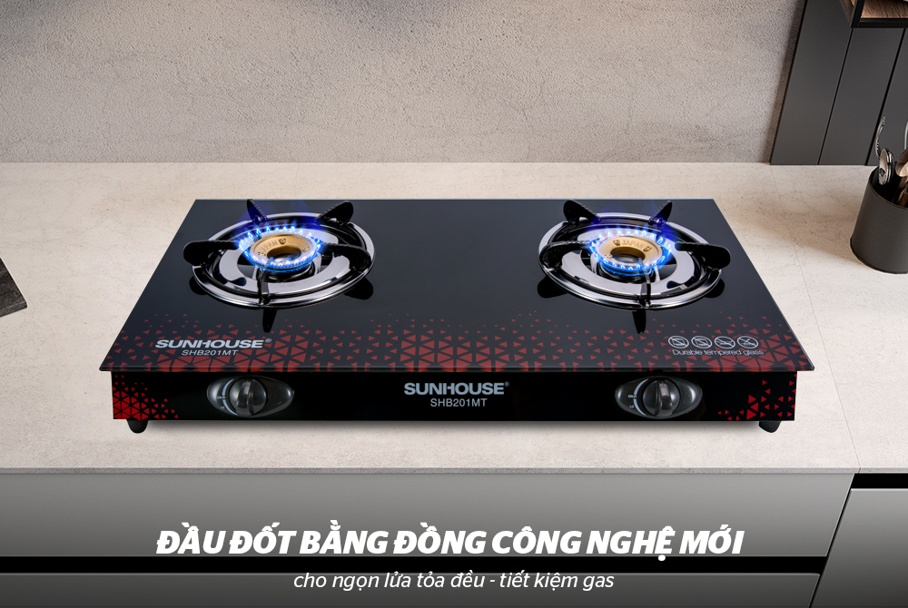 Bếp ga dương kính 2  lò Sunhouse SHB201MT