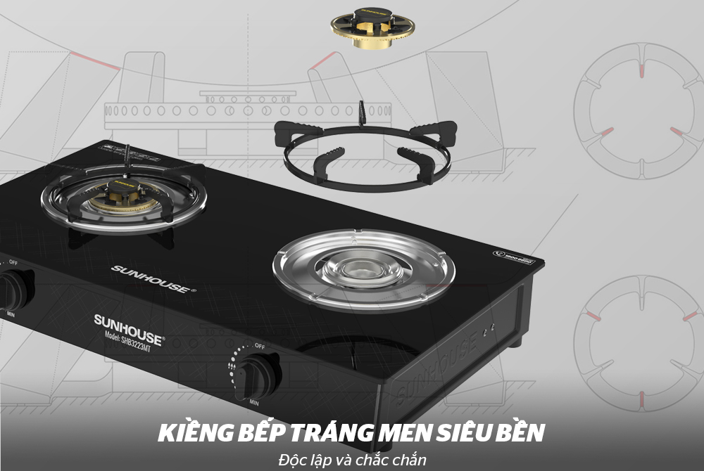 Bếp ga dương kính sunhouse SHB3223MT
