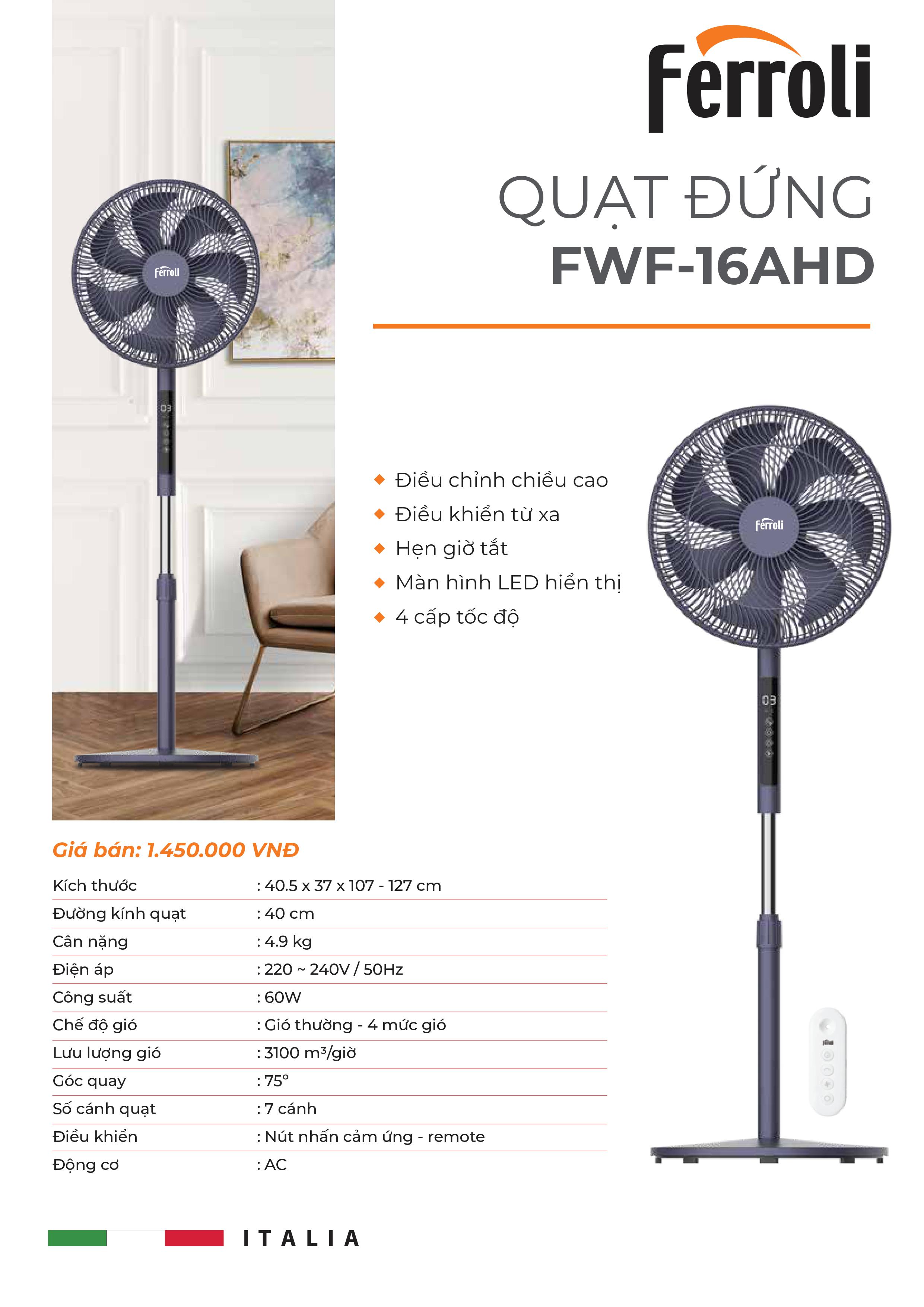 QUẠT ĐÚNG FERROLI, RAPIDO FWF 16AHD GIAO MẪU NGẪU NHIÊN