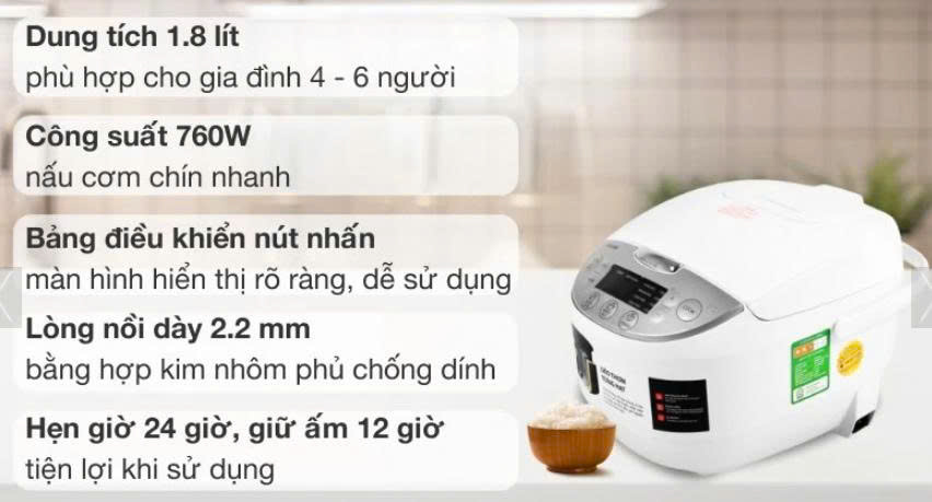 Nồi cơm điện tử 1,8L Toshiba RC-18DH1NV \18DH2PV(W)