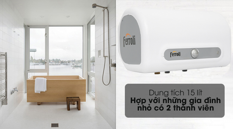 Bình Nước Nóng Ferroli QQEvo 15TE 15 Lít chống giật, Tặng 01 đôi dây cấp 40cm . Công lắp 200.000 .