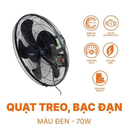 Quạt Treo Tường Công Nghiệp Nanoco Bạc Đạn Màu Đen NWF1870K 3 Chế Độ Gió