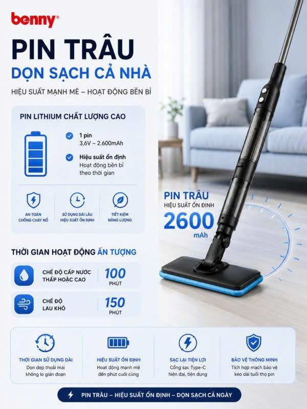 Máy lau nhà Thông Minh BEM-2502, NHẸ SẠCH ÊM RU