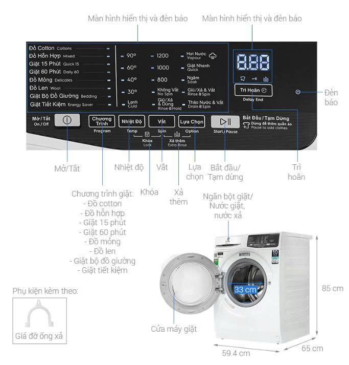 Máy giặt Electrolux UltimateCare 100 Inverter 9 kg EWF9025DQWB