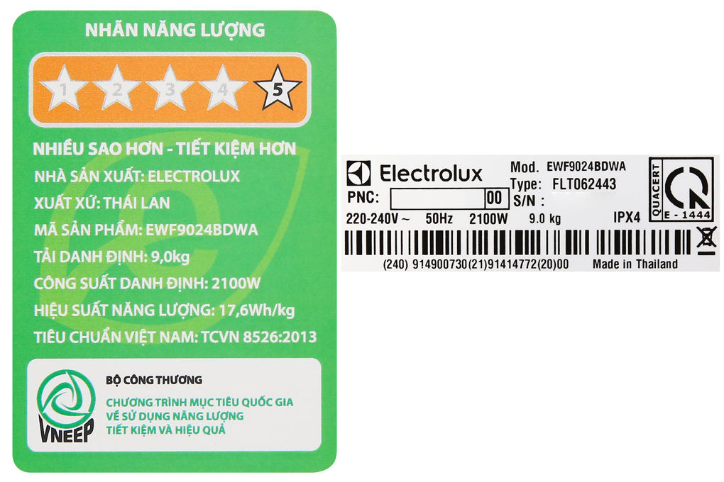 Máy giặt Electrolux Inverter 9 kg EWF9024BDWB Mẫu 2019
