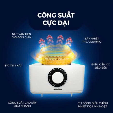 Tủ sấy quần áo Nanoco model NCD2207 (Công suất 2200W, Sức chứa ≤ 50kg)