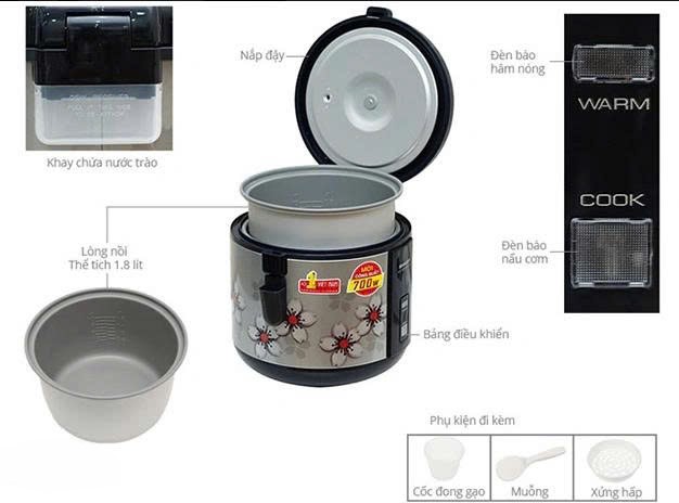 Nồi cơm điện Sharp nắp gài KS-NR191STV (SS) 1.8 lít