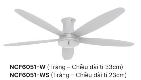 Quạt trần 5 cánh nhựa Nanoco NCF6051 có điều khiển từ xa