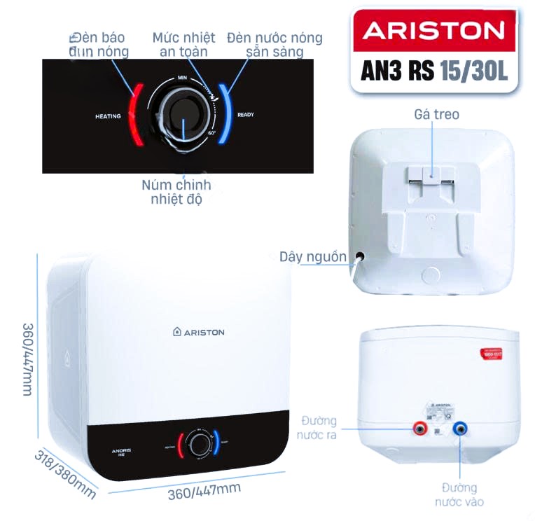 Bình nóng lạnh 30L Ariston AN3 30RS VN . Công lắp đặt 200.000/1 bình