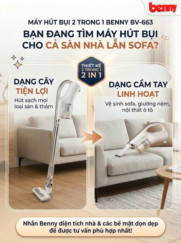 Máy Hút Bụi Cầm Tay Benny BV-663 – Hút khỏe, pin rời