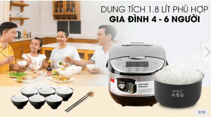 Nồi cơm điện tử Toshiba 1.8 lít RC-18DR2PV(K) / RC-18DR2PV(W)