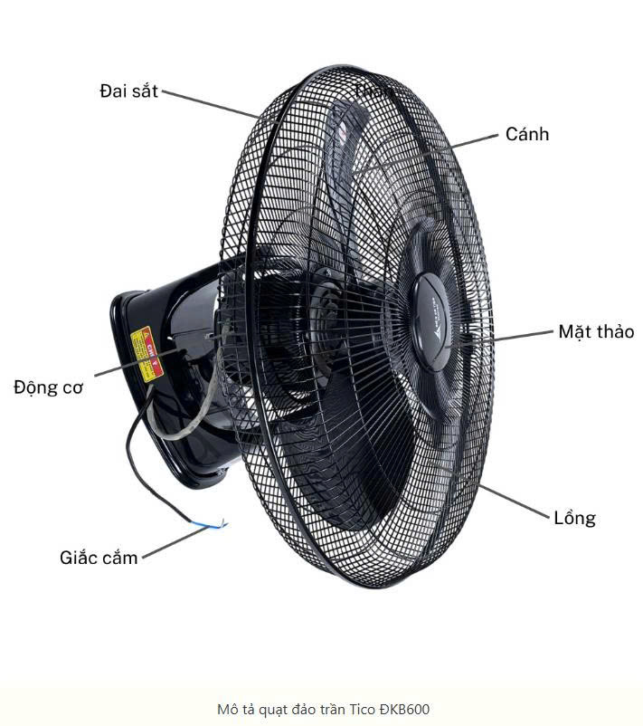 Quạt đảo trần công nghiệp Tico điều khiển ĐKB600 - Công suất 110W - Sải cánh 500mm