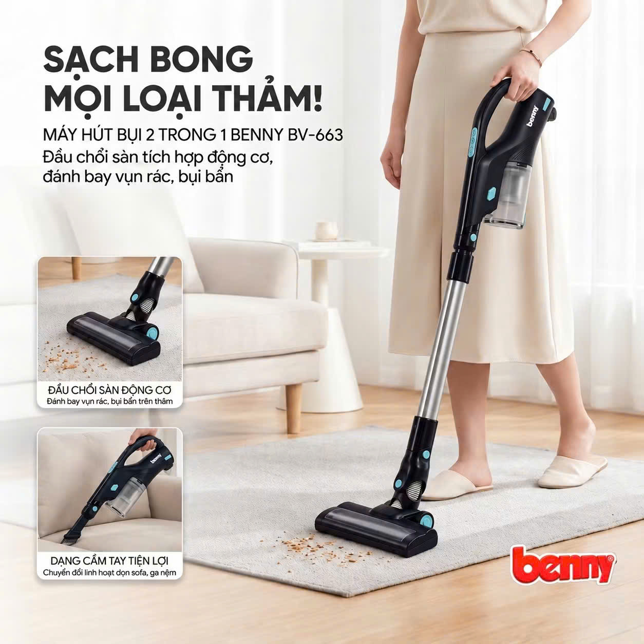 Máy Hút Bụi Cầm Tay Benny BV-663 – Hút khỏe, pin rời